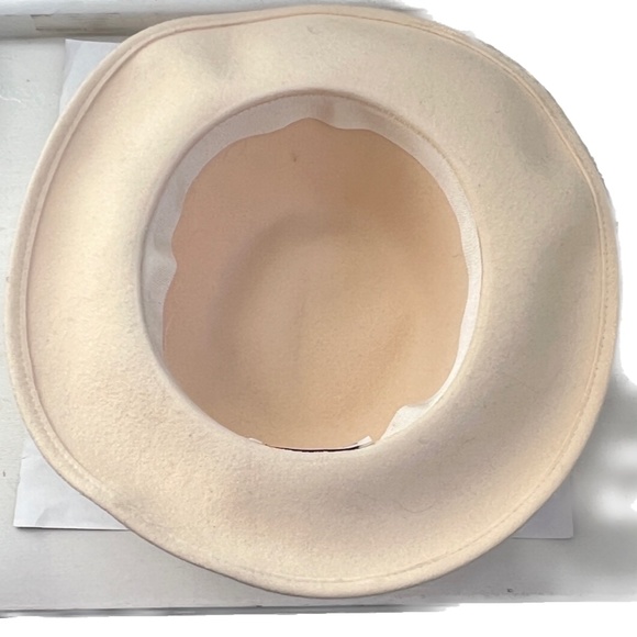 Boutique Kates Canada Wide Brim Hat Beige Ribbon Wool Felt Side Bow - Picture 5 of 7